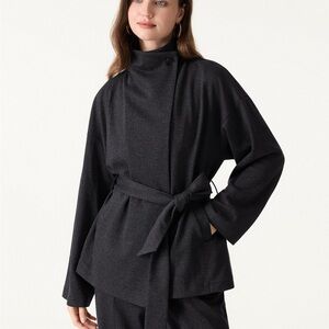 NWT Herringbone Retro Belted Jacket with Pockets (Midnight Grey)